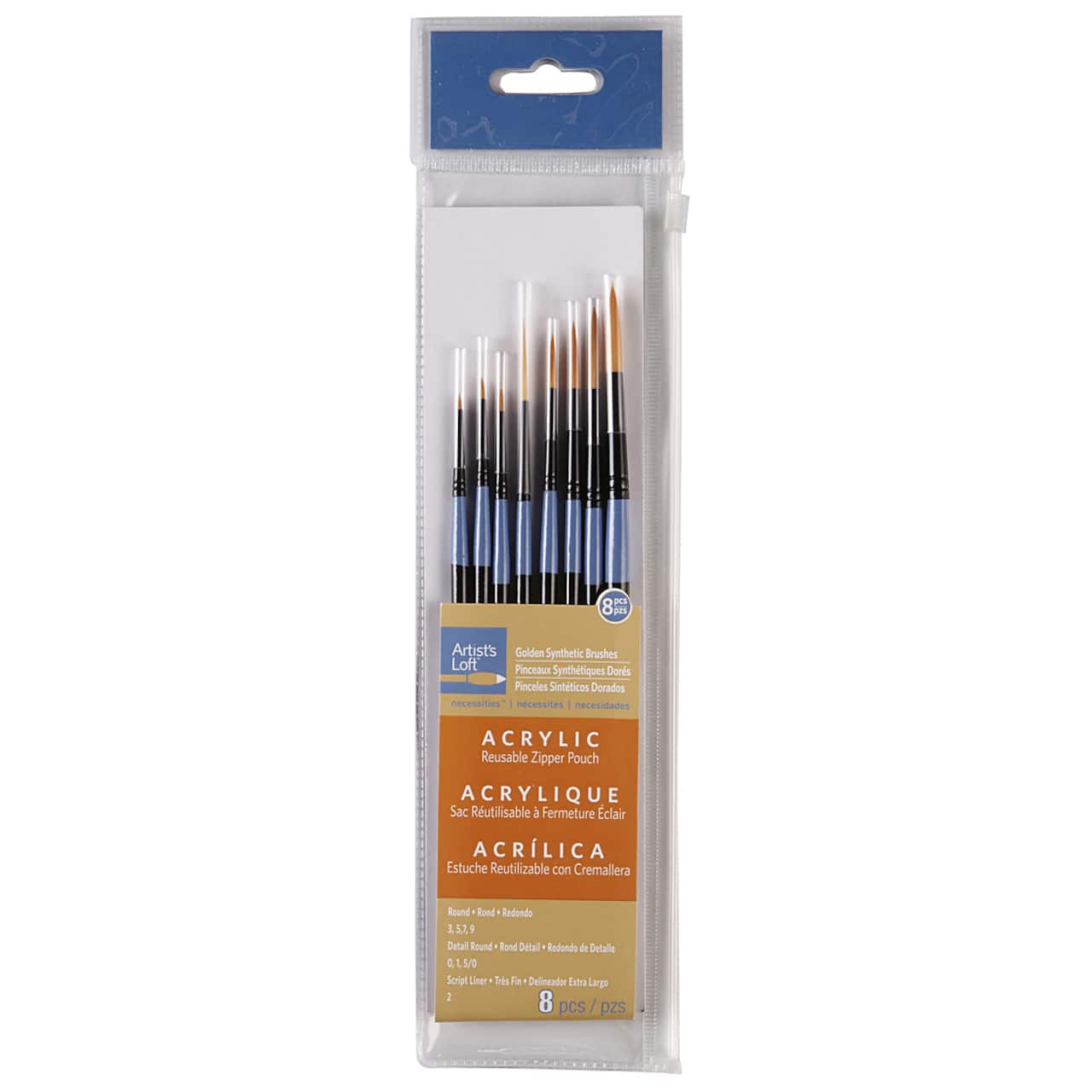 8 Piece Golden Synthetic Acrylic Brushes By Artist's Loft® Necessities™